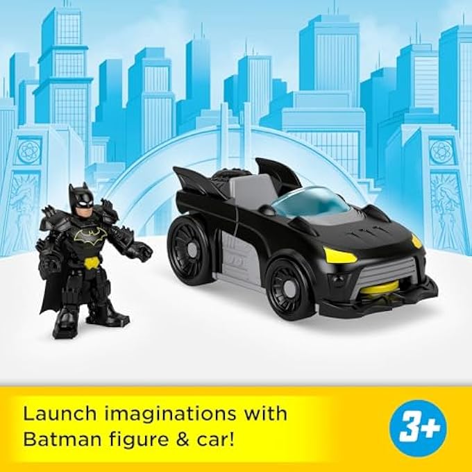 IMAGINEXT DC SUPER FRIENDS METAL FORCE BATMOBILE TOY CAR, 3" BATMAN ACTION FIGURE AND ACCESSORIES SET, INCLUDES STARTER AND 2 DISCS JFJ68 - Image 3